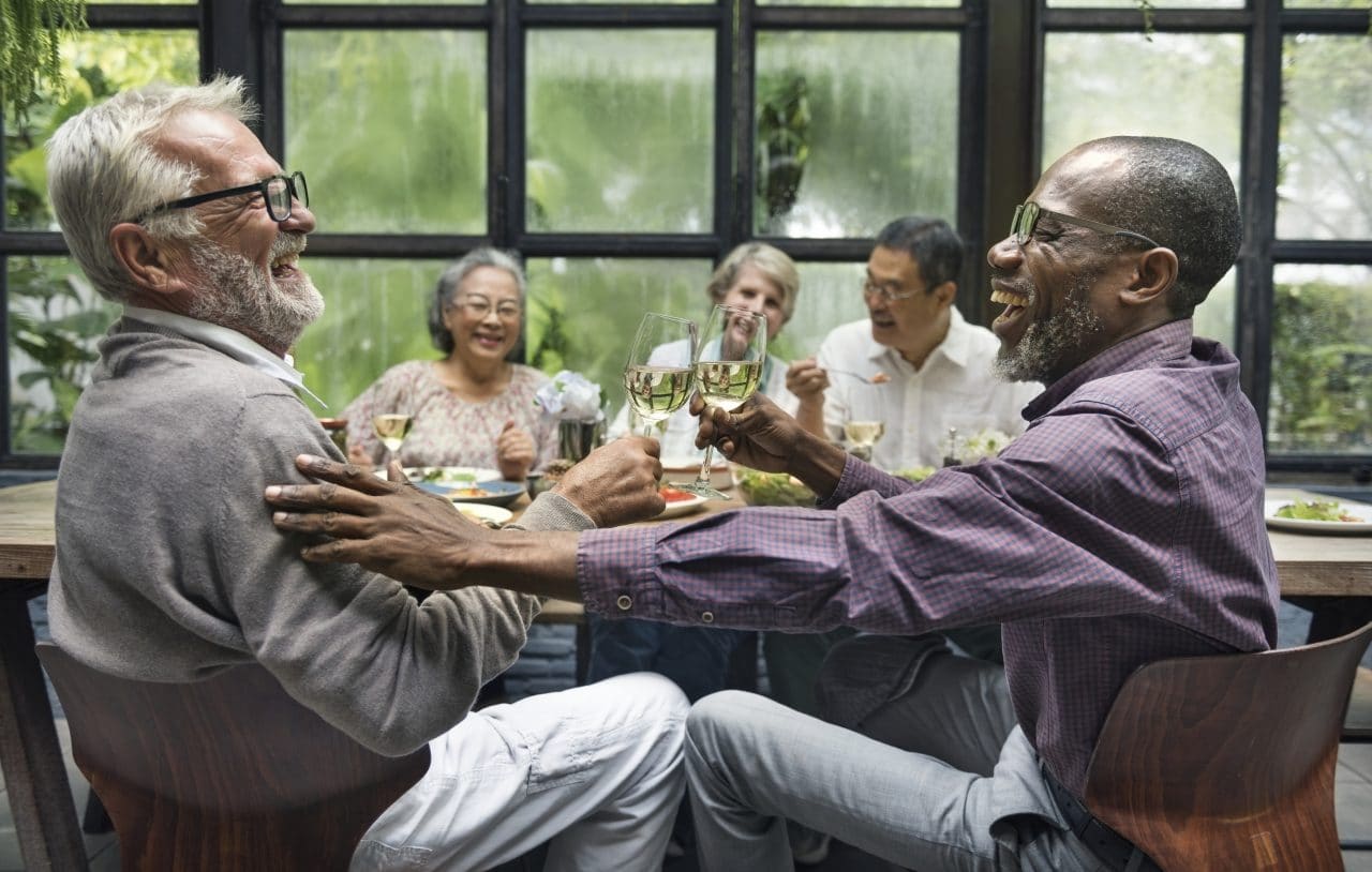 Friends enjoying a dinner party.