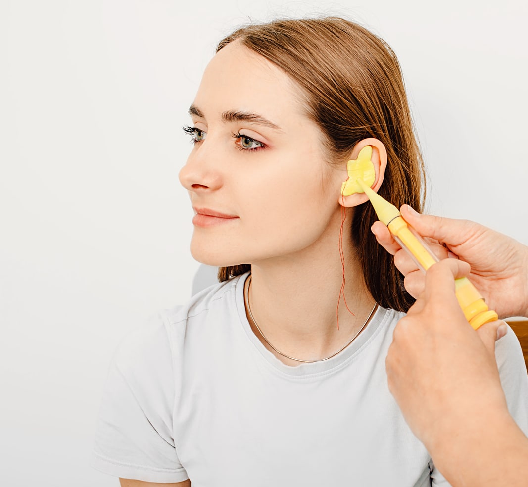 Personally molded earplugs. Process of making earplug from an impression of an individuals woman ear. 