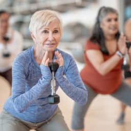 Group Fitness Class with Seniors Focusing on Strength and Balance