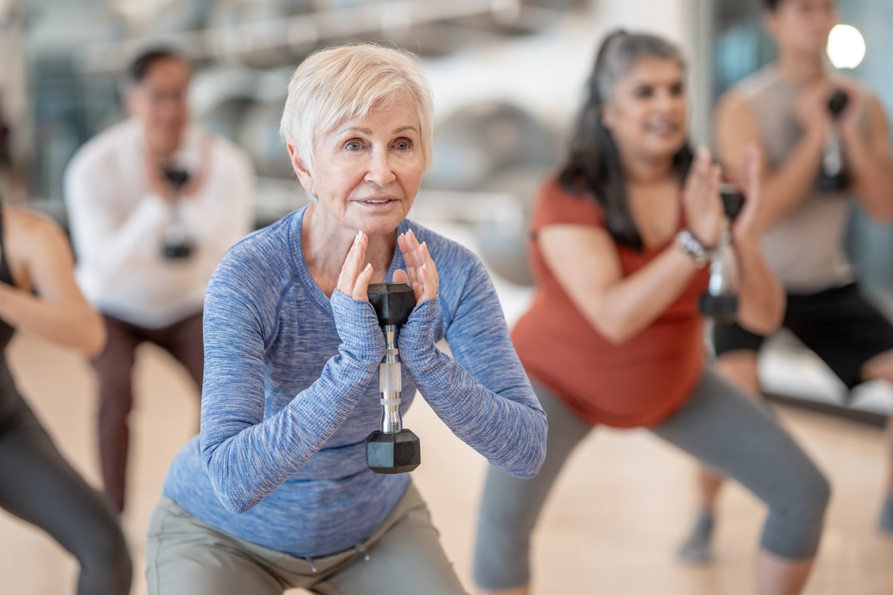 Group Fitness Class with Seniors Focusing on Strength and Balance